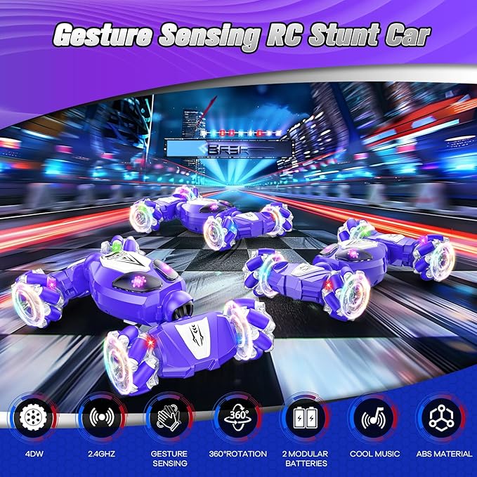 BAIWU Gesture Sensing RC Stunt Car Toys for Age 6+ Boys&Girls, Best Birthday Gifts for Kids, 4 WD 2.4Ghz Double Sided 360° Rotating Remote Control Twist Cars