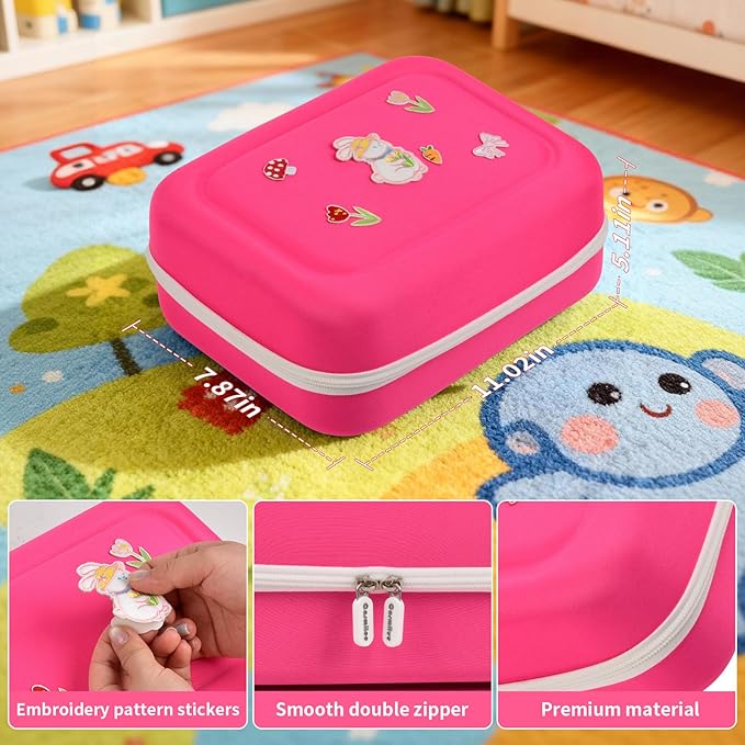 Case Compatible with Little Tikes Story Dream Machine Starter Set, Toys Storage Bag with 5 DIY Embroidery Patches, Organizer for Projector Storytime Books and Audio Character- Pink Rabbit (Box Only)