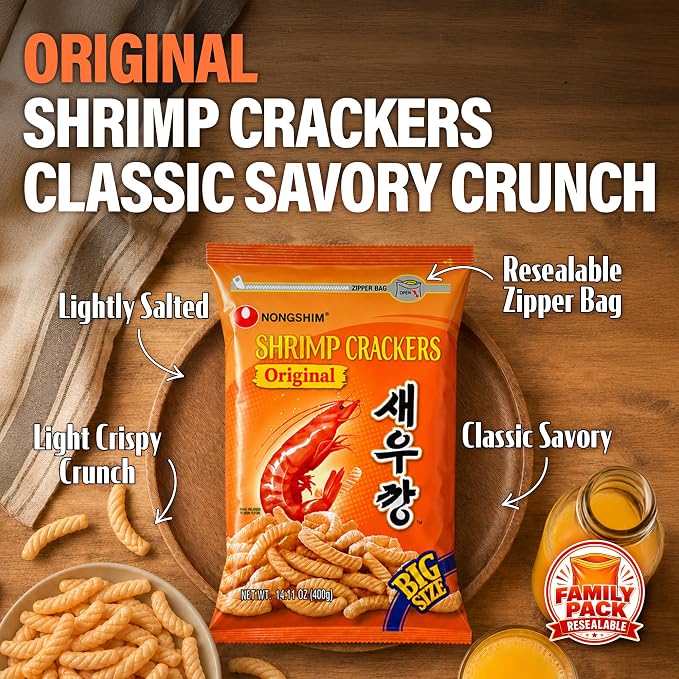 Nongshim Shrimp Chips 3-Flavor, Crispy Korean Snack Variety, 5 Count