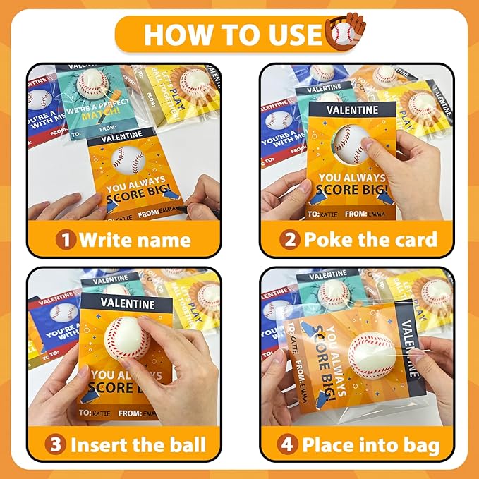 Baseball Valentines Day Cards Gifts for Kids Classroom,24 Pack Mini Stress Sports Baseball Toys W/ Exchange Cards for Boys Toddlers,Valentine Goodie Bag Stuffers School Party Favors Non Candy Treats