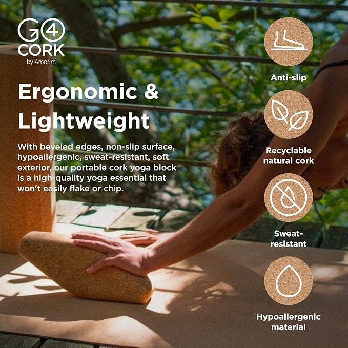 Go4Cork Cork Yoga Block | Non-Toxic, Alternative To Foam Yoga Blocks | Odorless, Soft, Non-Slip, Workout & Exercise | Yogi Gift Accessories | Men & Women | Eco Friendly, Sustainable