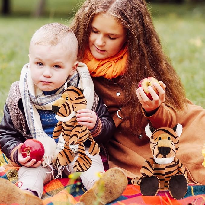 6 Pcs Safari Stuffed Animals Bulk Lion Elephant Monkey Tiger Toy Plush Zoo Animals Junble for Boy Girl Gift Animal Themed Parties Baby Shower Favor(Tiger)