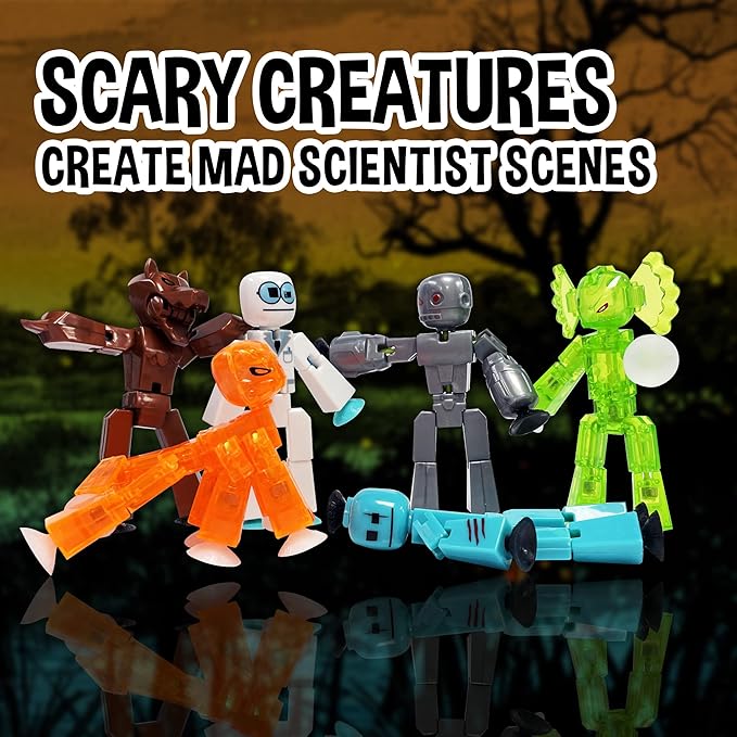 Zing Stikbot Monster Werewolf & Cyborg Pack, Set of 6 Stikbot Collectable Monster Action Figures, Stop Motion Animation, Great for Kids Ages 4 and Up