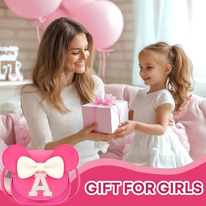 mibasies Toddler Purse Girl Gifts: Girls Birthday Gifts for 3-8 - Toys for Ages 2-4 Girls Mouse Ears Purse, Hot Pink, Letter A