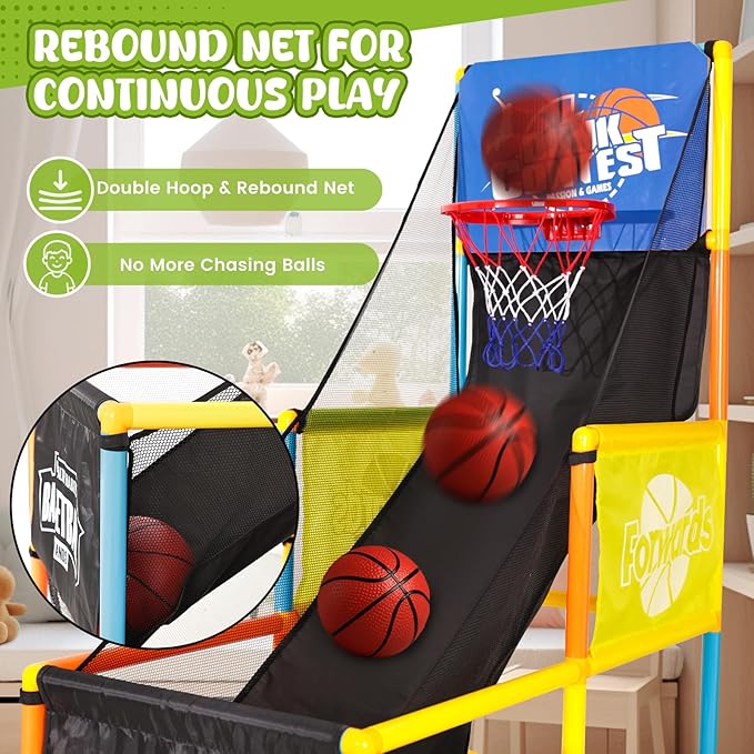 LovesTown Arcade Basketball Game Set with 4 Balls, Indoor Basketball Hoop for Kids 3 to 12 Years, Outdoor Sport Play Carnival Games Sport Toys Gifts for Boys Girls, Ideal for Competition, Toddler Toys