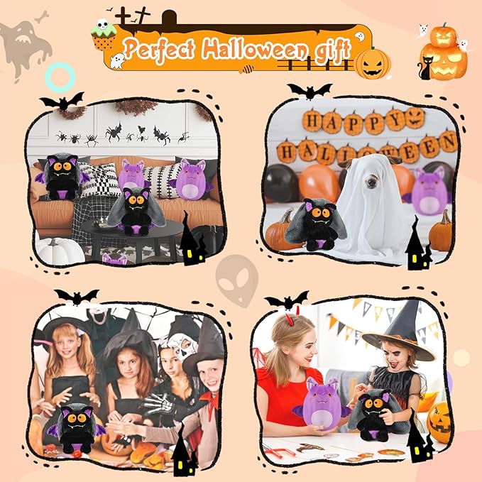 MIAODAM Halloween Bat Stuffed Animal Plush, 11inch Reversible Halloween Bat Plushies Pillow, Cute Baby Plush Toy Gift for Toddler Girls Boys