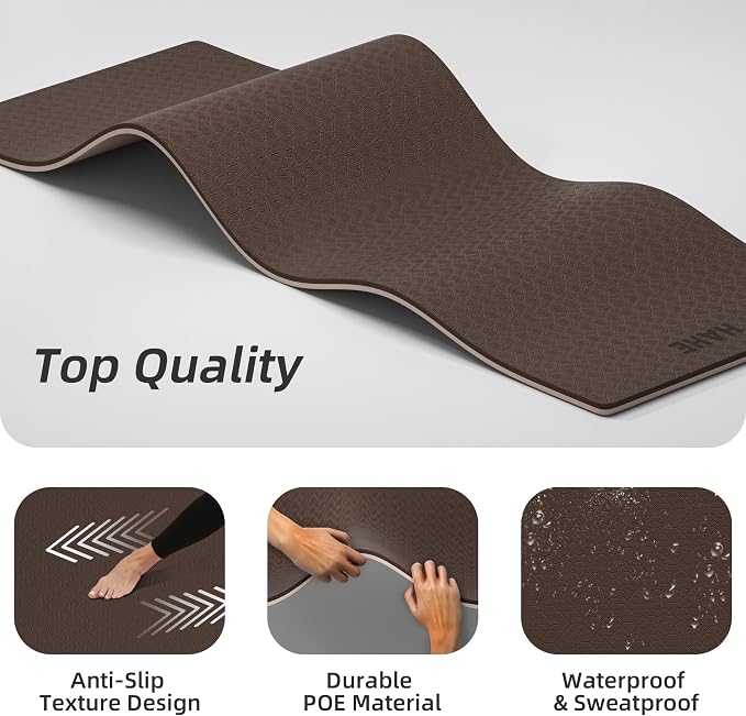 HAHE Wide Yoga Mat 72"x32"x0.4" Thick Pilates Mat with Carrying Strap