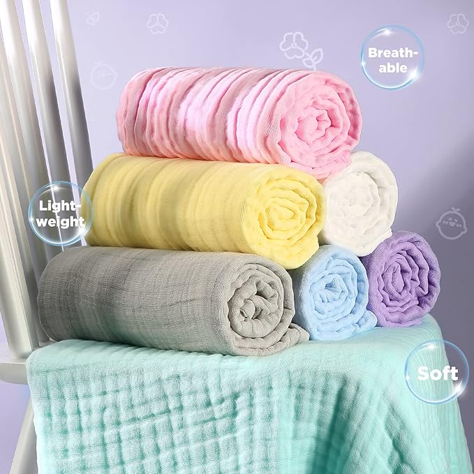 MUKIN Baby Bath Towels, Super Soft Cotton Receiving Blanket for Baby's Delicate Skin,2Pack Swaddle Blanket for Newborns Toddlers Boy Girl,Baby Registry as Shower (White+Blue)