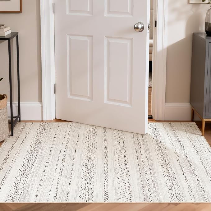cotiled 3x5 Area Rugs Living Room Rug: Washable Boho Rugs with Non Slip Backing Small Soft Indoor Stain Resistant Carpet for Bedroom Farmhouse Dining Room Lightweight Home Decor Brown