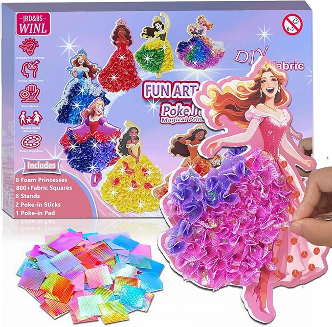 JRD&BS WINL DIY Princesses-Poke in Fun Art Kit for Kids Great Creative Activity for Kid Age 3 up Mess Free Art Set for 4-12 Year Old Craft Kit for Children Gifts for Girls&Boys (Princesses)