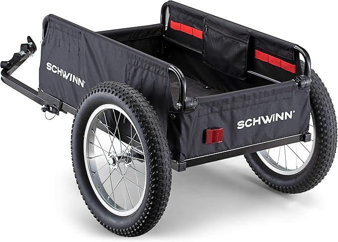 Schwinn Daytripper or Porter Bike Cargo Trailer, Holds up to 100 lb, Universal Coupler, Folding Frame, Quick-Release Wheels, 16-Inch Tires, Interior D-Rings, Schwinn Bike Trailer for Carrying Cargo