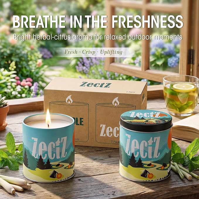 Citronella Candle for Outdoor Indoor, with Lemongrass, Rosemary, and Peppermint Oil, 9 oz 2 per Pack