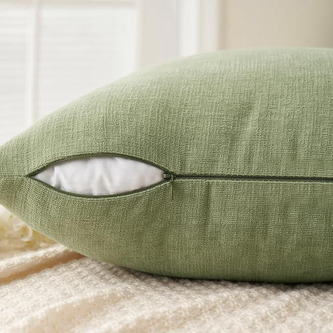 MIULEE Sage Green Chenille Couch Lumbar Throw Pillow Covers, 12x20 | Set of 2, Soft Modern Farmhouse Style, Decorative Pillowcases for Sofa Living Room Bed, Home Decor