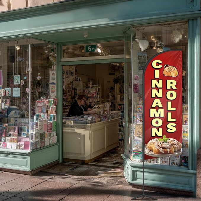 Cinnamon Rolls Feather Flag for Storefronts 6 FT (Flagpole Not Included) | Business Advertising Flag