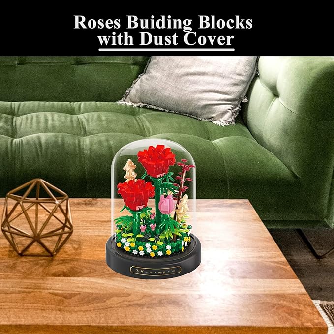 Flower Bouquet Set,Mini Bricks Botanical Collection Flowers Building Blocks,Artificial Plant Bonsai Tree Friend Set,New Year Valentines Birthday Gift for Mom Girls Women Adults(Red)