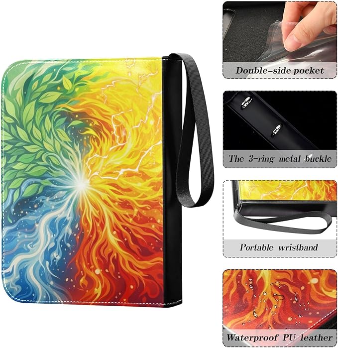 Watercolor Card Binder, 4 Pocket Trading Card Holder with 50 Removable Sleeves, Zipper Card Binder Fits 400 Cards, Collection Card Storage Case Album Book Gifts