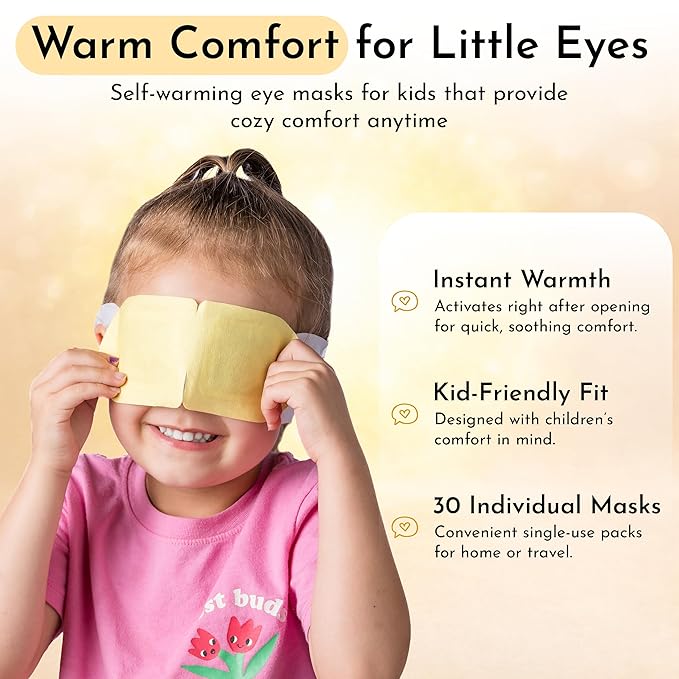 GlamBaby Warmy Winks Self-Heating Eye Mask for Kids – Heated Warm Compress for Dry Eyes, Irritation & Puffiness – Disposable Eye Mask for Children’s Eye Relief & Relaxation (30 Individual Units)