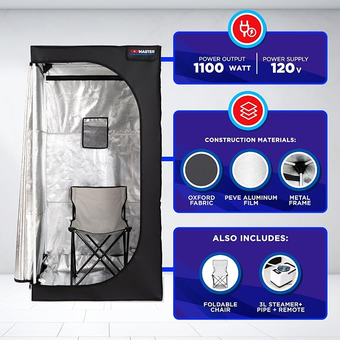 TopMaster Portable Sauna Steam Tent, Full Size Home Personal Sauna Box Steam Room, Large 3 Liter 1000W Generator, Folding Chair, 9 Levels,