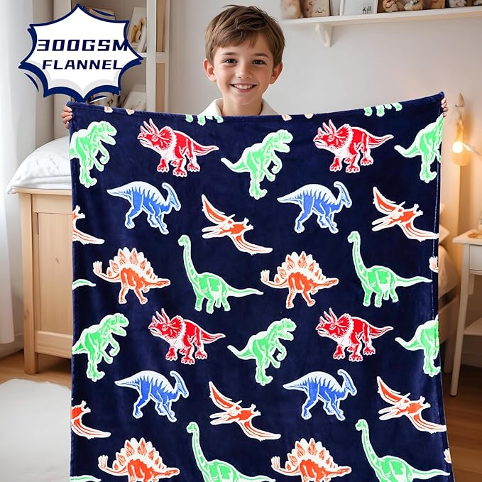 BORORO Dinosaur Blanket for Boys Girls-Soft Dino Glow in The Dark Blankets-Kids Dinosaur Toys Gifts for Boy Girl 60x80 Inch