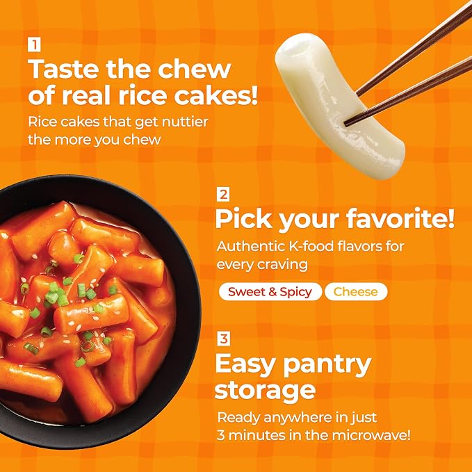 Dongwon Yangban Instant Tteokbokki Cup, 6-Pack with Forks, Sweet & Spicy Korean Rice Cakes in Gochujang-Style Chili Sauce, Microwave Ready in 3 Minutes, Mild-Medium Heat Snack, 4.23oz (120g)