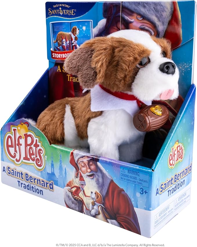 Elf Pets: A Saint Bernard Tradition- Includes Beautifully Illustrated Hardbound Storybook, Huggable Elf Pet St. Bernard Stuffed Animal with Barrel Charm and Official Adoption Certificate