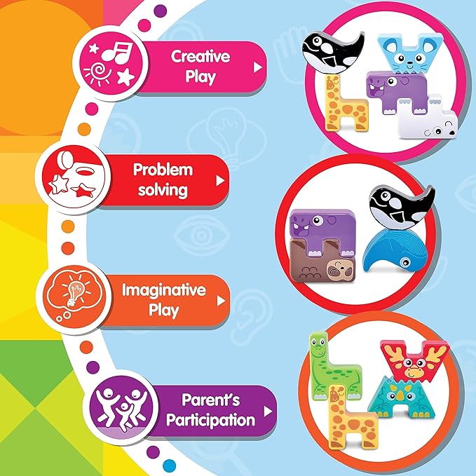 Montessori Puzzle N’ Stack Animals Toys, Kids Stacking Building Animal Blocks Toy for Toddler Preschool, Fun Educational Stacker Gifts for 12 18 24 36 Months, 1 2 3 4 Year Old