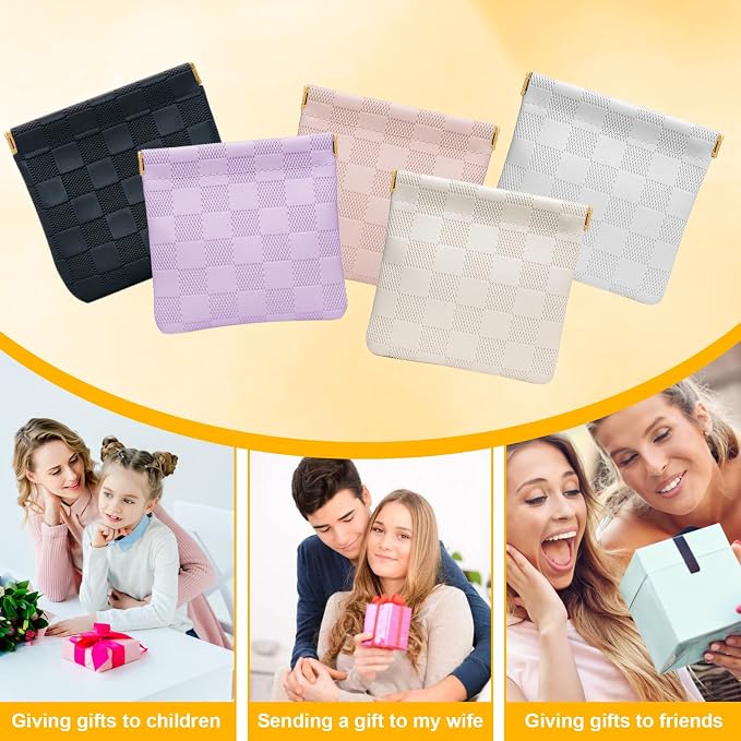 4 PCS Small Makeup Bag for Women, Small Pouches for Purse,Mini Checkered Cosmetic Bag Waterproof Pouch for Travel Storage bag, for Cosmetics Headphones Jewelry Cosmetic Lipstick Coins (4 colors)
