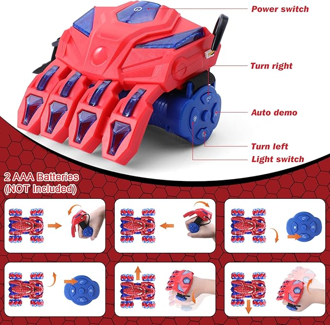 Gesture Sensing Remote Control Car, 2.4Ghz RC Cars with Wholebody Light & Headlight, Hand Controlled Double Sided Rechargeable RC Stunt Car Spider Toys for Boys 4-6 5-7 8-13