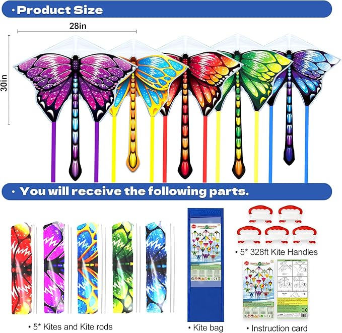 Kite for Kids Ages 4-8 8-12 & Adults, Shark & Dragon & Unicorn & Butterfly Kites Flying Toys, Easy to Fly Big Kite with 328FT String Easter Gift for Boys Girls Beach Park Outdoor Party Activities