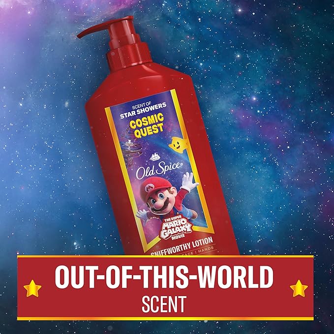 Old Spice Hand and Body Lotion for All Skin Types, x The Super Mario Galaxy Movie, 24/7 Lightweight Moisturization, Smell Super with Cosmic Quest, Scent of Star Showers, 16oz