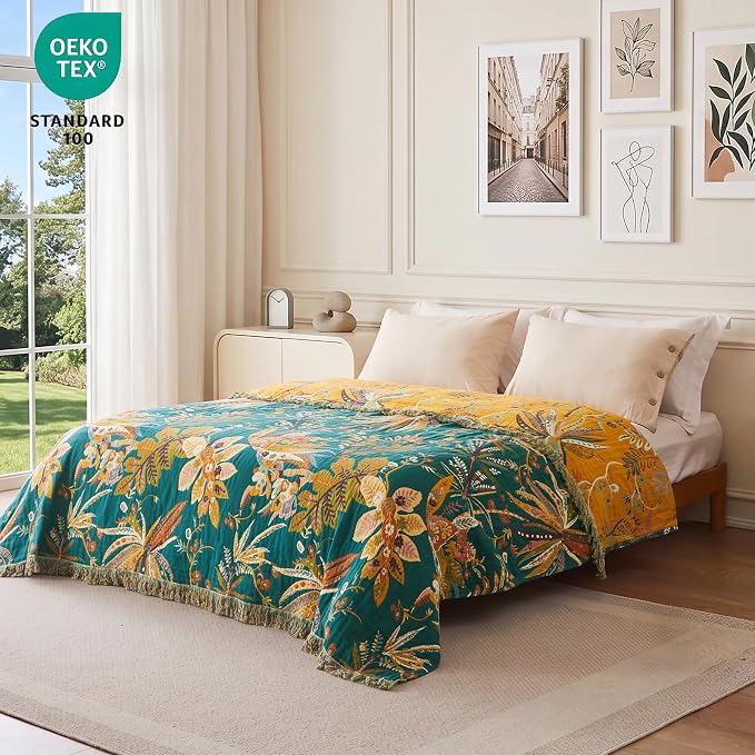 MSGKV Boho Throw Blanket 50"x60" Summer Cotton Leopard Animals Blanket | Muslin Throw, Leopard Animal Pattern, Reversible Woven, Lightweight Comfort, Farmhouse Decor, All Seasons, Machine Washable