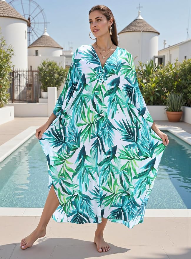 Mumu Dresses for Women Plus Size, Bohemian Kaftan Beach Cover Up Long Maxi Nightgown Soft Loungewear