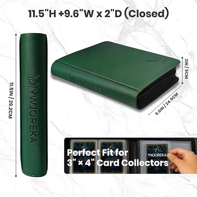 Toploader Binder 4 Pocket, Holds 128 Toploaders, Double-Sided Card Storage Binder for 3" x 4" Rigid Cards, PU Leather Album for Trading Cards & Sports Cards(green)
