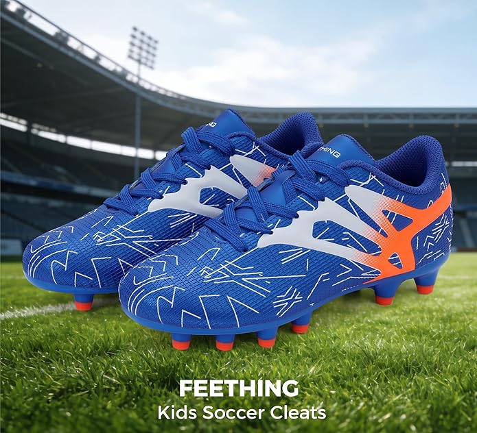 Kids Soccer Cleats Firm Ground - Lightweight Breathable Football Shoes for Boys Girls Youth Outdoor Training on Natural Grass