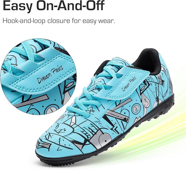 DREAM PAIRS Boys Girls Indoor Turf Soccer Cleats Lace Up Athletic Youth Futsal Football Casual Shoes for Little/Big Kid