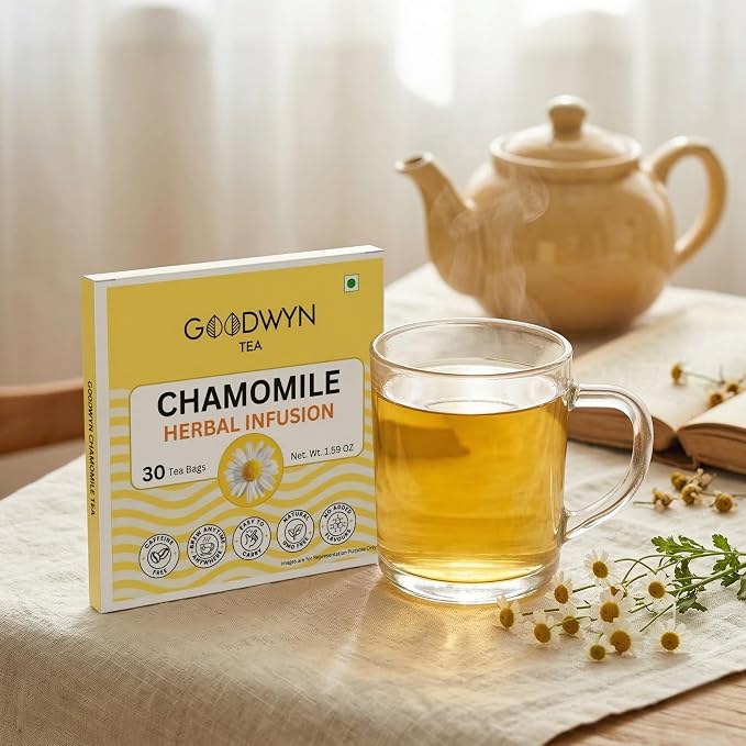 Goodwyn Chamomile Herbal Tea, 30 Tea Bags | 100% Pure Chamomile Flowers | Caffeine Free | Plastic Free Bags | Soothing Floral Infusion