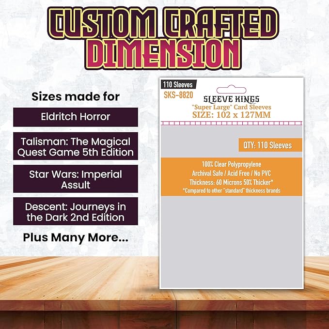 Sleeve Kings Standard Card Sleeves – 110 Count, Clear 60 Micron Thickness, XL Size (102 x 127 mm), Compatible with Imperial Assault & More