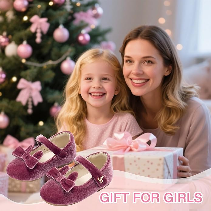 THEE BRON Mary Jane Ballet Flats - Girls' Dress Shoes with Hook & Loop Closure