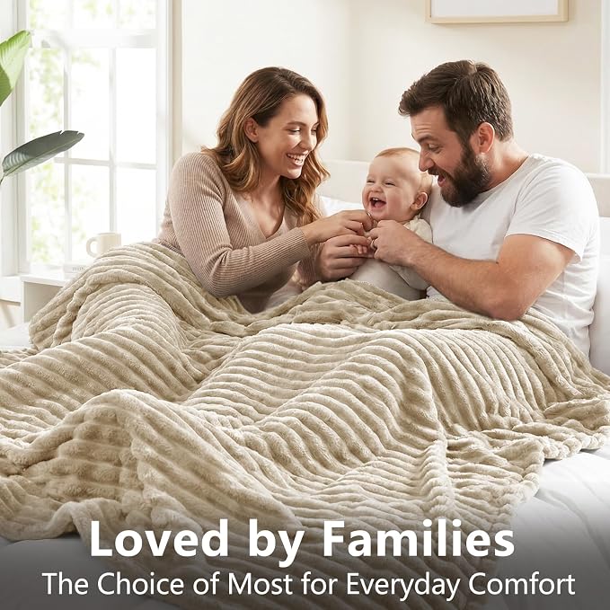 HIMEET Linen Queen Size Blanket for Bed, 300GSM Ribbed Fleece, 90 x 90 in | Ultra Soft Flannel, All-Season Lightweight Warmth, Cozy Bed Coverage & Bedroom Decor, Gift for Men & Women, Machine Washable