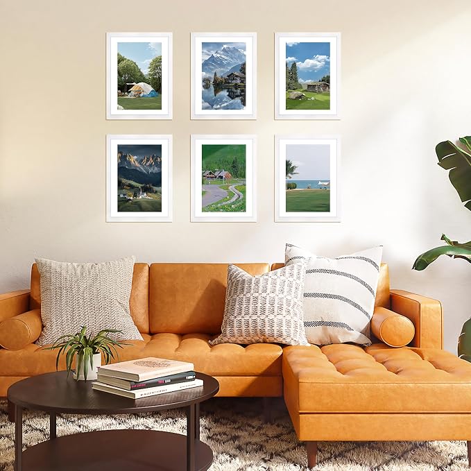 A4 Picture Frame Set of 2, White Photo Frame with HD Plexiglass, Display Pictures 6x8 with Mat or 8.3x11.7 Without Mat Multi Picture Frames Collage for Tabletop or Wall Display