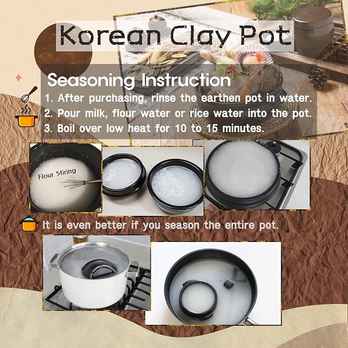 Korean Pot [Buncheong] MUD GLAZE Earthenware Ttukbaegi, Natural Ceramic Clay Cooking Pot Casserole, Heat Resistant Ceramic Earthen Pot, Zero-Crack Stone Bowl Stockpot Soup Cookware, Pottery