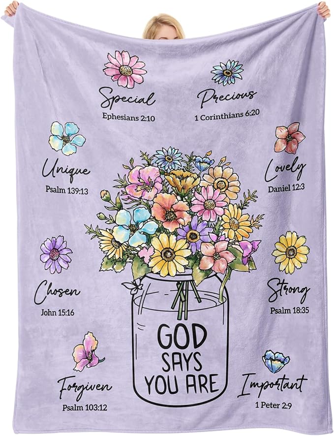 Christian Birthday Gifts for Women, Christian Religious Blanket with Flower | Birthday Gifts for Women, Spiritual Baptism Religious Gifts for Sister Mom Daughter Grandma, Throw Blankets(Purple)80''x 60''
