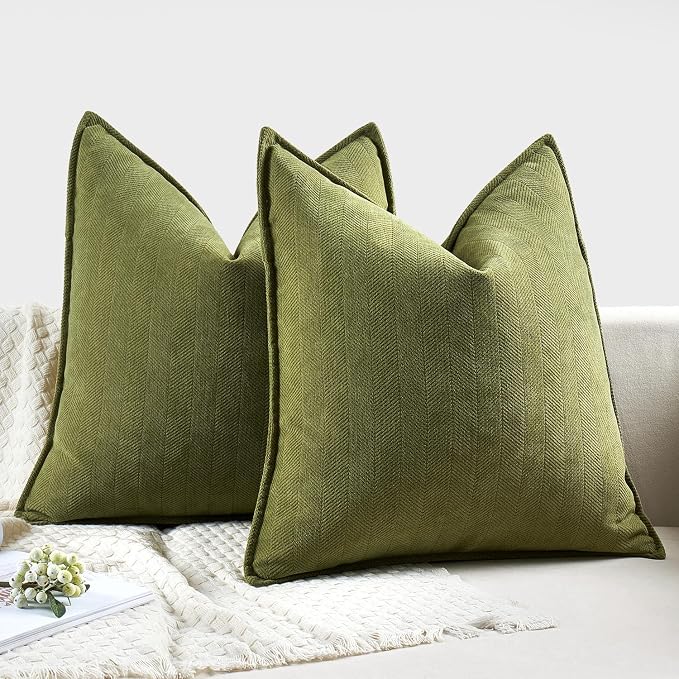 MIULEE Pack of 2 Moss Green Euro Shams Chenille Pillow Covers 26x26 Inch | Decorative Soft Couch Throw Pillows,Farmhouse Cushion Covers,Elegant Design for Sofa,Bed,Living Room,Summer Decor