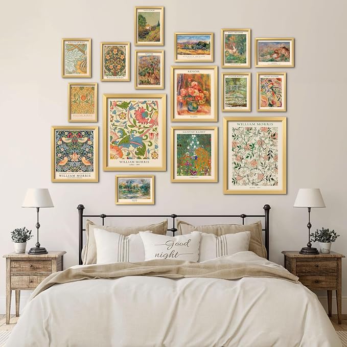 ANERZA 16 PCS Vintage Eclectic Wall Art Decor, William Morris Wall Prints for Bedroom, Posters for Room Aesthetic, Wall Collage Kit Pictures for Living Room, Colorful Dorm Gallery Home Decor
