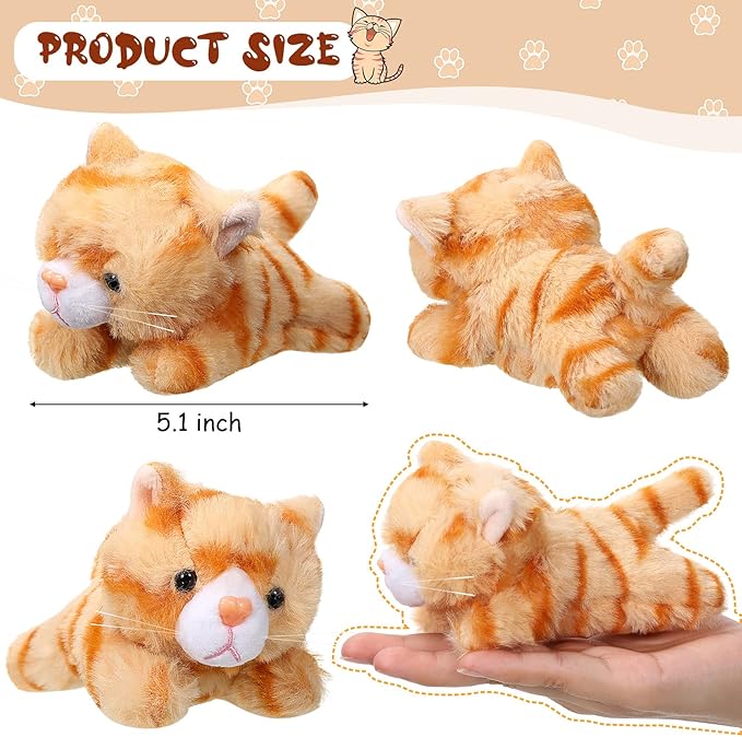 Sumind 8 Pcs Cat Stuffed Animals Bulk Plush Pets 5 Inch Cute Assorted Plush Cats Horse for Birthday Halloween Christmas Party Favors Favors(Lying Cat)