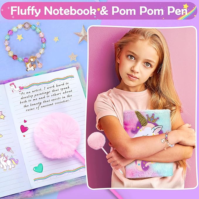 Unicorn Gifts for Girls Age 6 7 8 9 10+ Years Old, Birthday for Girls Surprise Box with Light Up Plush Star Pillow, Diary, Headband, Eye Mask, Water Bottle, Soft Plush Toys for Teens Christmas