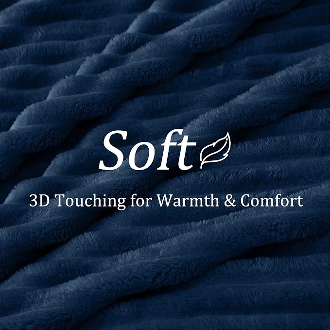 BEDELITE Ribbe Blankets Queen Size for Bed, Navy, 90"x90" | Ultra-Soft Plush Fleece, Warm Yet Lightweight, Ribbed Texture, Home Decor, Machine Washable, Giftable, All-Season Use