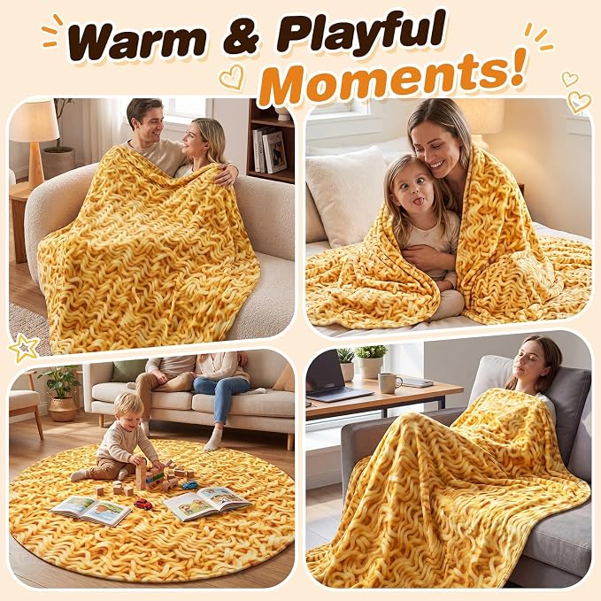 SeaRoomy Ramen Noodles Blanket, Realistic Food Funny Round Blanket, 60 in | White Elephant Gifts, Gag Gifts For Teen Boys & Girls, Novelty Christmas Birthday Presents, Double Sided, Soft Flannel