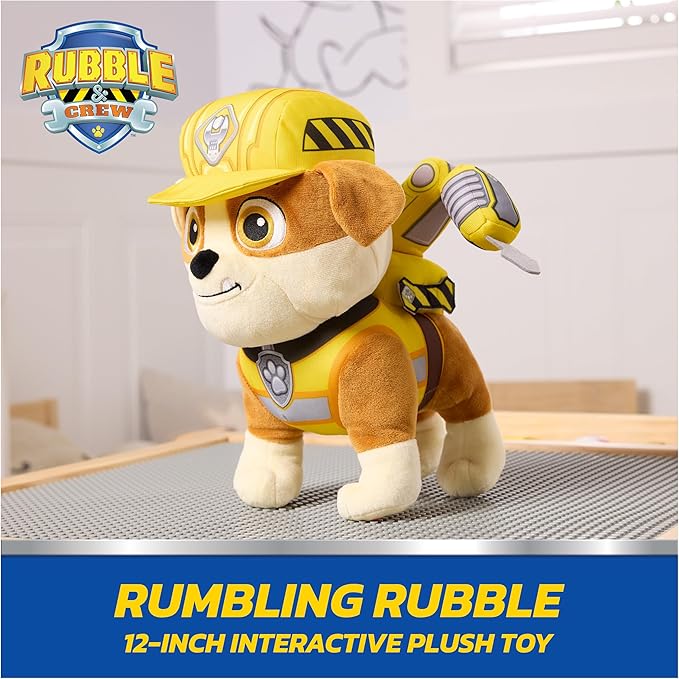 Rubble and Crew Rumbling Rubble Plush Toy, Interactive Sensory Toy, Dog Stuffed Animal, Kids Toys for Boys & Girls Ages 3 and Up, 12”