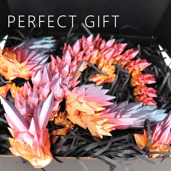 ACOCOFE 3D Printed Dragon with Wings, 18 inch Flying Articulated Winged Dragon, Mystery Crystal Dragons,Home Office Decor Gift (RainbowB)